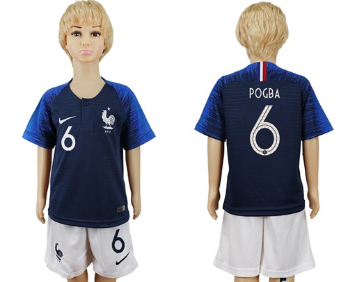 France #6 Pogba Home Kid Soccer Country Jersey - Click Image to Close